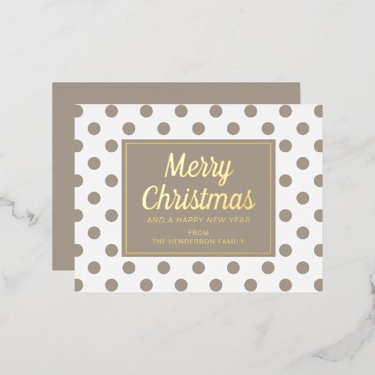 Chic Gold Script Taupe Polka Dots Merry Kerstry Folie Feestdagen Briefkaart (Voorkant / Achterkant)