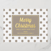 Chic Gold Script Taupe Polka Dots Merry Kerstry Folie Feestdagen Briefkaart (Voorkant)