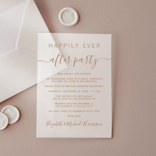 Chic Gold Script Wedding Receptie Frosted Acryl Uitnodigingen