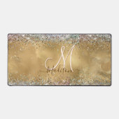Chic Gold Silver iridescent glitter monogram Bureaumat (Voorkant)