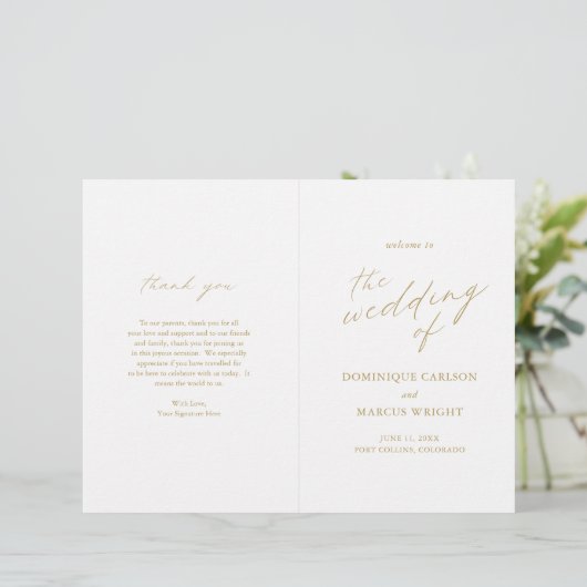 Chic Gold Simple Elegant Wedding Programme (Debout devant)
