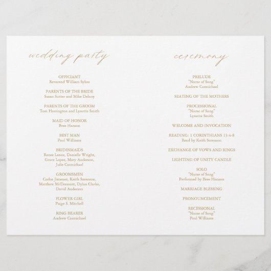 Chic Gold Simple Elegant Wedding Programme (Dos)