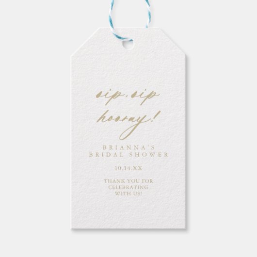 Chic Gold Sip Sip Hooray Vrijgezellenfeest Cadeaulabel (Voorkant)