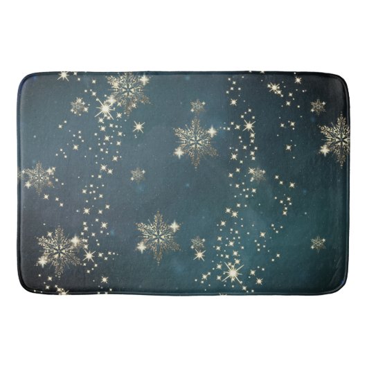 Chic Gold Snowflakes Green Badmat (Voorkant)