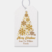 Chic Gold Snowflakes Kerstboom gepersonaliseerd Cadeaulabel (Voorkant)