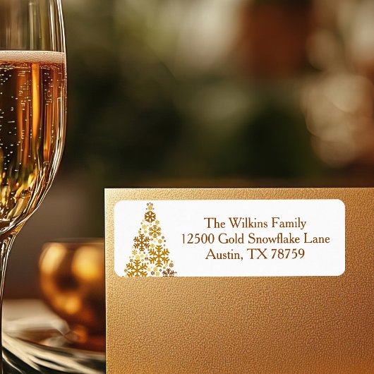 Chic Gold Snowflakes Kerstboom Retouradres Etiket