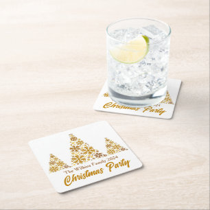 Chic Gold Snowflakes Kerstfeest gepersonaliseerd Vierkante Kartonnen Onderzetter