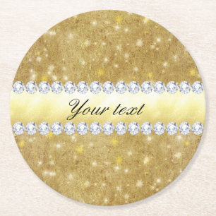 Chic Gold Sparking Stars en Diamonds Ronde Kartonnen Onderzetter