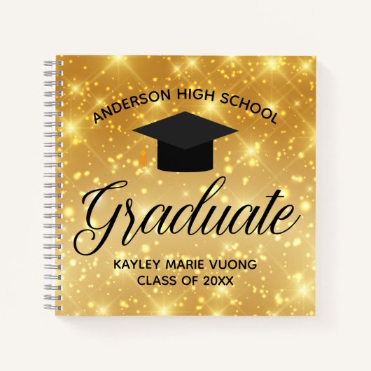Chic Gold Sparkle Afstuderen Autograaf Guest Notitieboek (Voorkant)