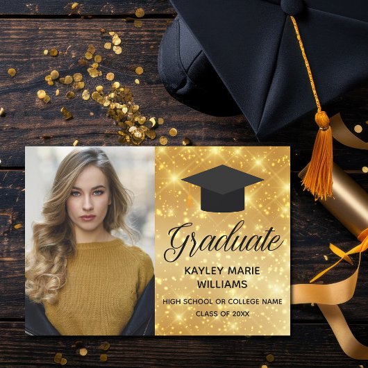 Chic Gold Sparkle Afstuderen Foto 2025 Afstuderen Aankondiging