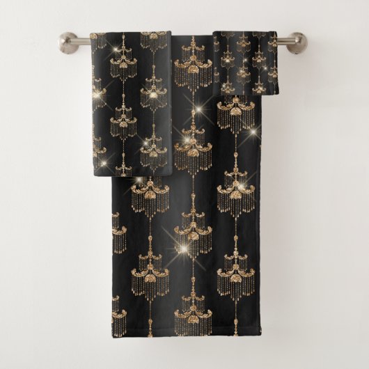 Chic Gold Sparkle Chandelier Black Bad Handdoek (Insitu)