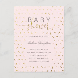 Chic Gold Sprinkle Confetti & Roze Baby shower Uitnodiging Briefkaart