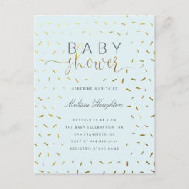 Chic Gold Sprinkle Confetti Script Baby shower Uitnodiging Briefkaart