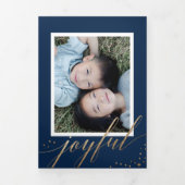 Chic Gold Stardust Tri-fold Navy Christmas Photo (Page de couverture)