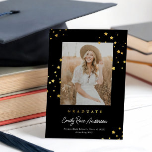 Chic Gold Stars BLK Photo Afstuderen aangekondigd Kaart