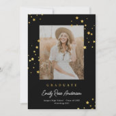 Chic Gold Stars Blk Photo Graduation Faire-part (Devant)