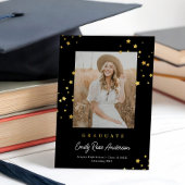 Chic Gold Stars Blk Photo Graduation Faire-part