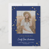 Chic Gold Stars Blue Photo Graduation Faire-part (Devant)