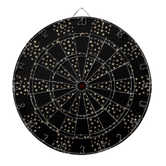 Chic Gold Stars Crescent Moons Black Dartbord (Voorkant)