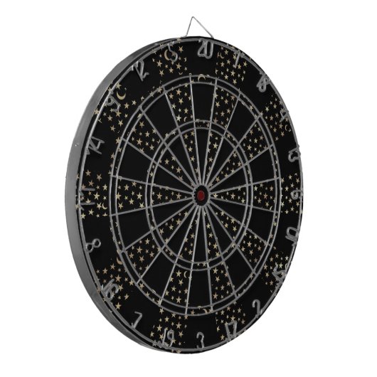 Chic Gold Stars Crescent Moons Black Dartbord (Voorkant Links)