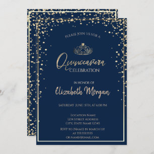 Chic Gold Tiara, Diamonds Quinceañera Kaart