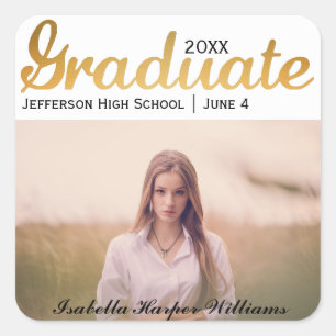 Chic Gold Trendy Afstuderen Fotoklasse van 20XX Vierkante Sticker