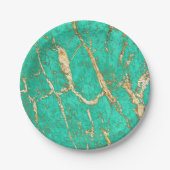 Chic Gold Turquoise Marble Pattern Papieren Bordje (Voorkant)