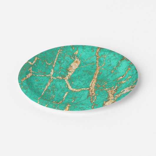 Chic Gold Turquoise Marble Pattern Papieren Bordje (Gekanteld)