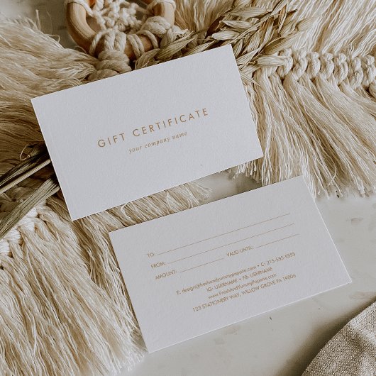 Chic Gold Typographie Certificat cadeau d'entrepri