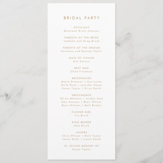 Chic Gold Typographie Programme de mariage (Dos)