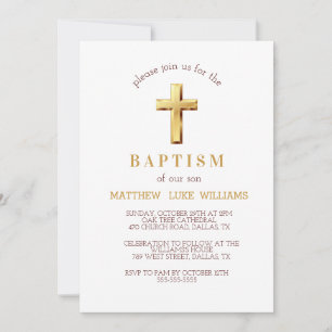 Chic Gold Typography Cross Baptisme Kaart