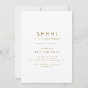 Chic Gold Typography Surprise Party Kaart