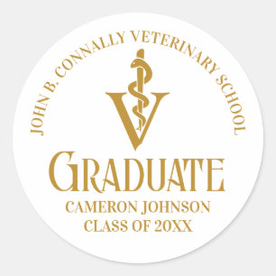 Chic Gold Veterinaire School Graduation Party Ronde Sticker