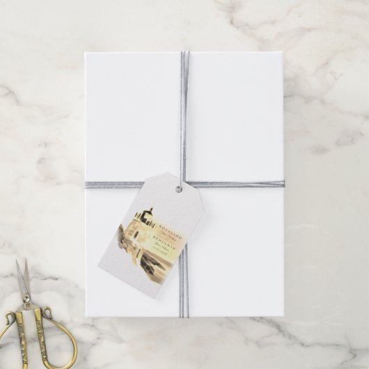 Chic Gold Waterverf Lighthouse Script Wedding Cadeaulabel (Met Touw)