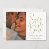 Chic Gold Wedding 2 Foto Elegant Script Save The Date (Voorkant)