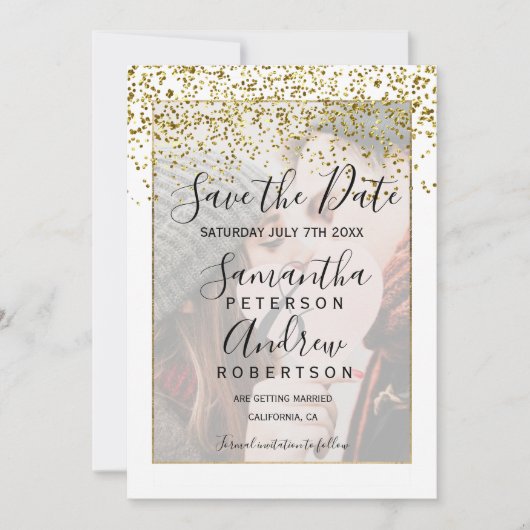 Chic gold white, behalve date foto bruiloft save the date (Voorkant)