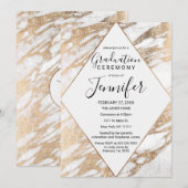 Chic Gold White Modern Marble Afstuderen Kaart (Voorkant / Achterkant)