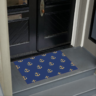 Chic Gold Yellow Anchor Pattern op Dark Navy Blue Deurmat