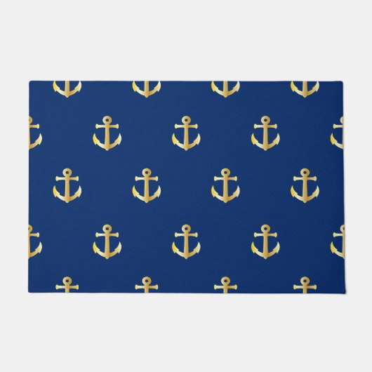 Chic Gold Yellow Anchor Pattern op Dark Navy Blue Deurmat (Voorkant)