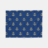 Chic Gold Yellow Anchor Pattern op Dark Navy Blue Fleece Deken (Voorkant (Horizontaal))