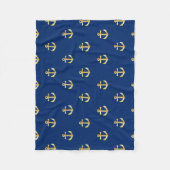 Chic Gold Yellow Anchor Pattern op Dark Navy Blue Fleece Deken (Voorkant)