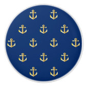 Chic Gold Yellow Anchor Pattern op Dark Navy Blue Keramische Knop (Voorkant)