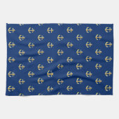 Chic Gold Yellow Anchor Pattern op Dark Navy Blue  Theedoek (Horizontaal)