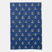 Chic Gold Yellow Anchor Pattern op Dark Navy Blue  Theedoek (Verticaal)