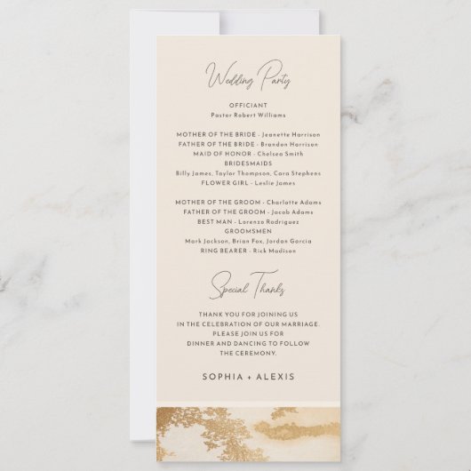 Chic Golden Abstrait Watercolor Wedding Programme (Dos)