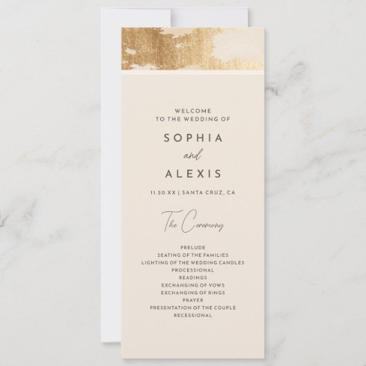 Chic Golden Abstrait Watercolor Wedding Programme (Devant)