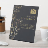 Chic Golden Floral Foto Gastenboek Trouwen Reclamebord Met Voetstuk (Insitu)