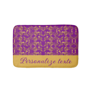 Chic Golden Flowers op paars patroon   GEPERSONALI Badmat