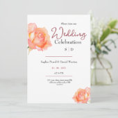 Chic golden peach blush roses wedding invitation (Debout devant)