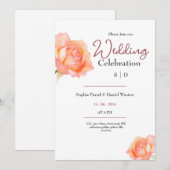 Chic golden peach blush roses wedding invitation (Devant / Derrière)